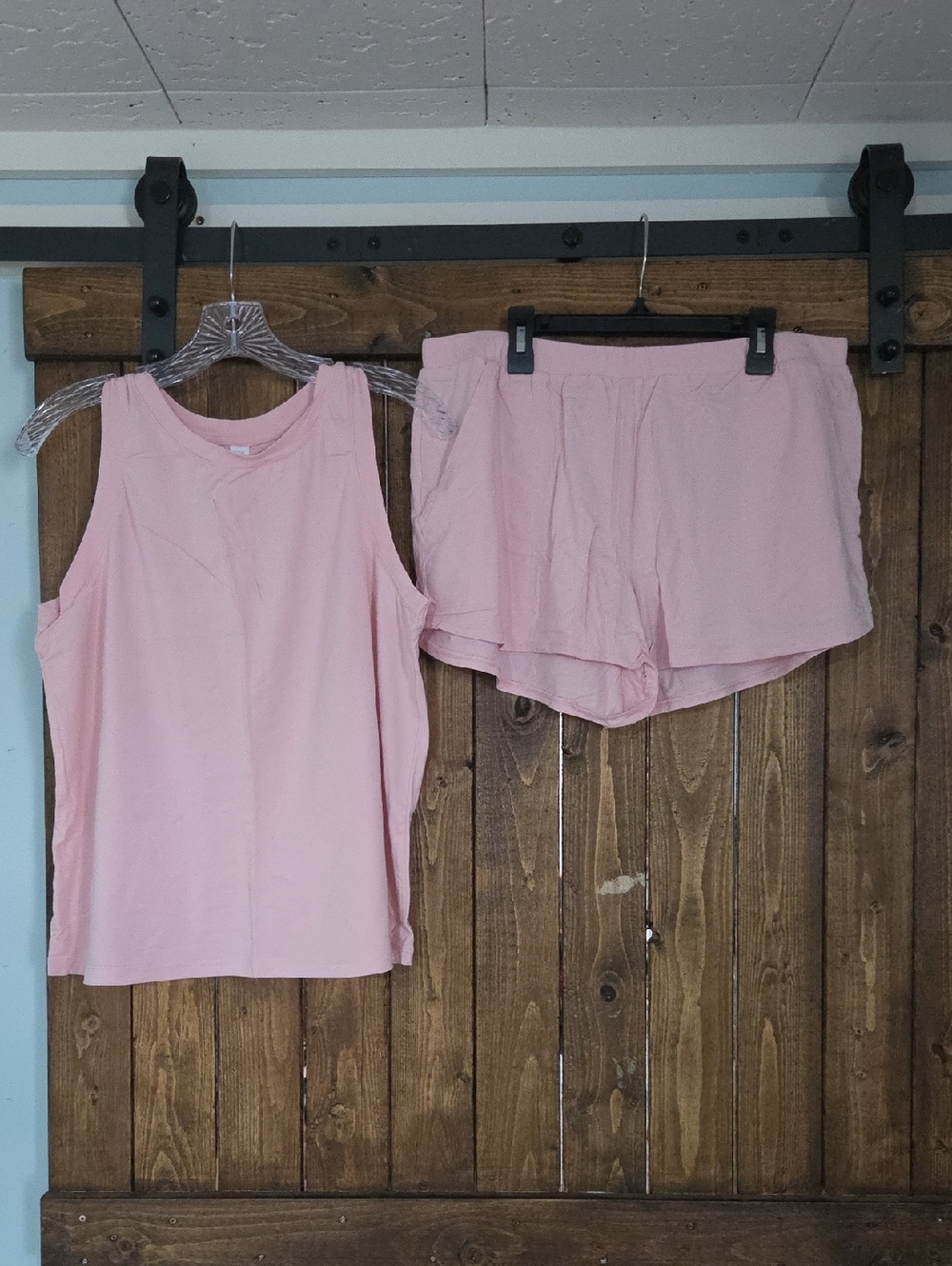 stars above Pale Pink Sleeveless Tank & Layered Hem Shorts Pajama Set